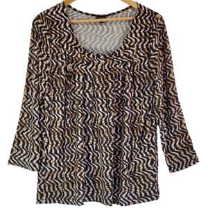 Rafaella Long Sleeve Animal Print Brown Black Tunic Large
